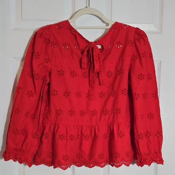 Madewell Red Eyelet Peplum Blouse Size Small - Picture 6 of 6
